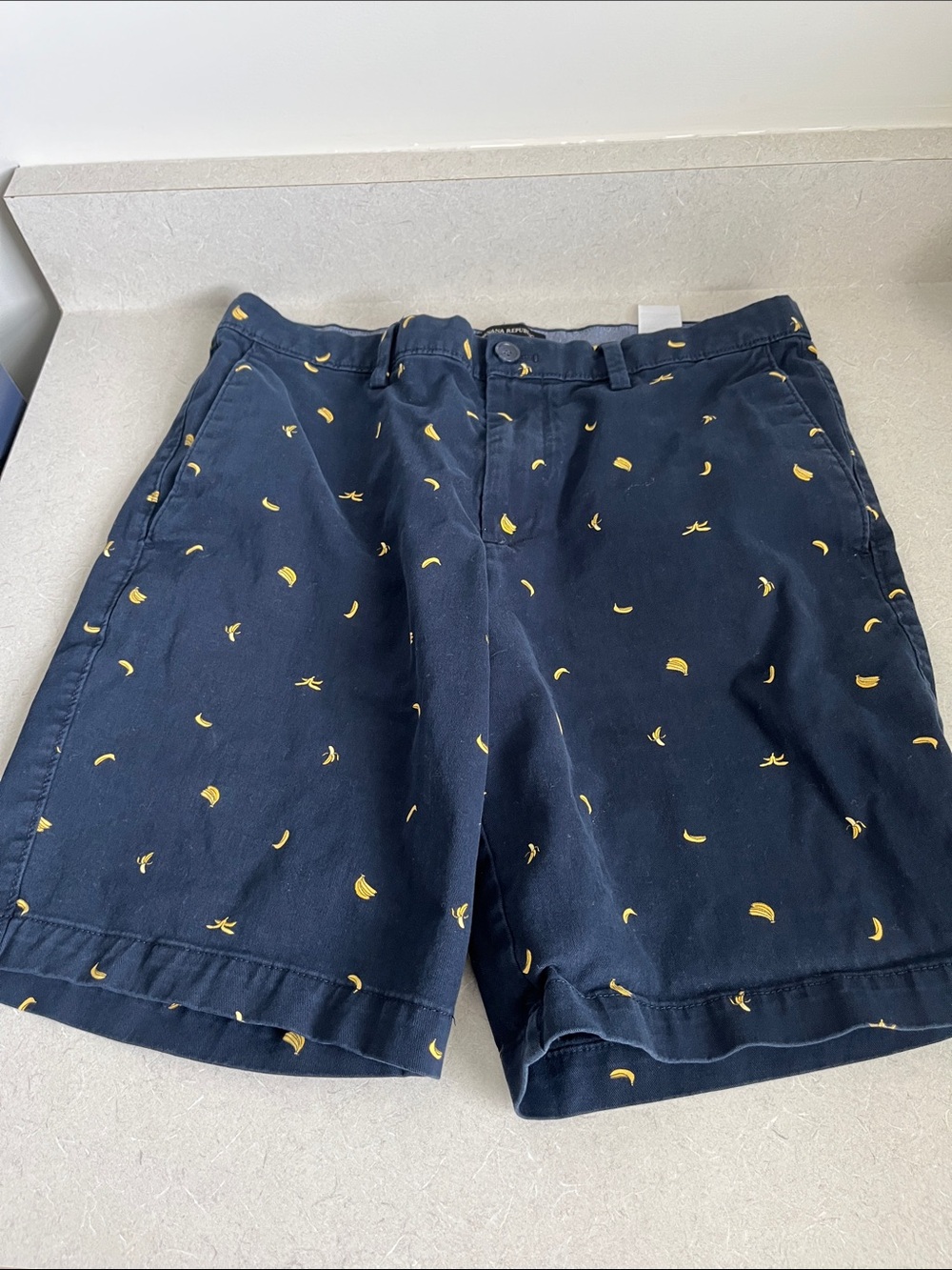 Banana Republic Navy Shorts with Yellow Banana Motif